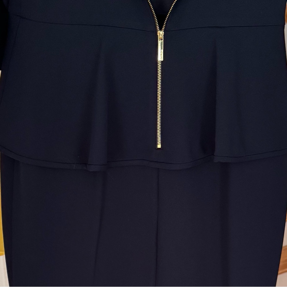 LIKE NEW Calvin Klein Midnight Blue Peplum Dress with Gold Zipper - Picture 11 of 13